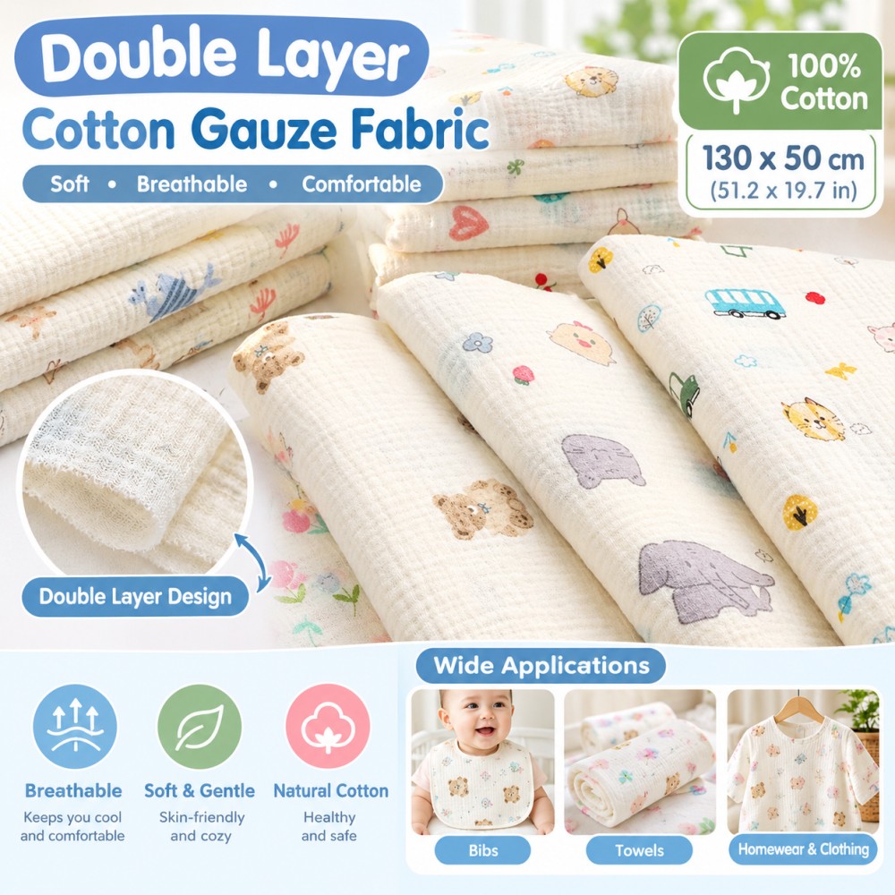 Baby Clothing Usa - قماش كريب مطبوع من القطن مزدوج
